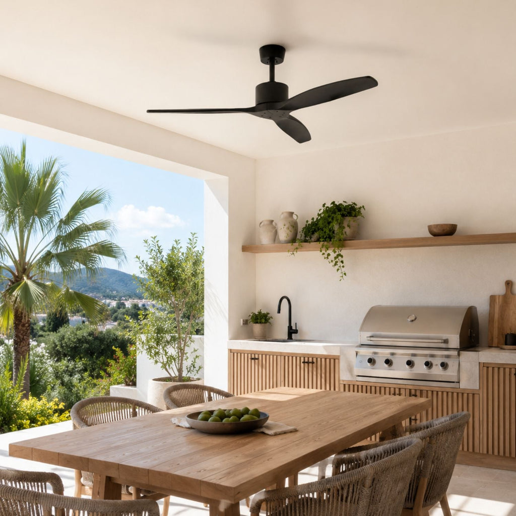 NÖRDI Breeze Noir | Ventilador de Techo Silencioso con Aspas de Madera Natural