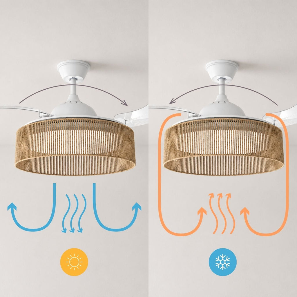 NÖRDI Breeze Rattan | Ventilador de Techo con Luz LED y Aspas Retráctiles