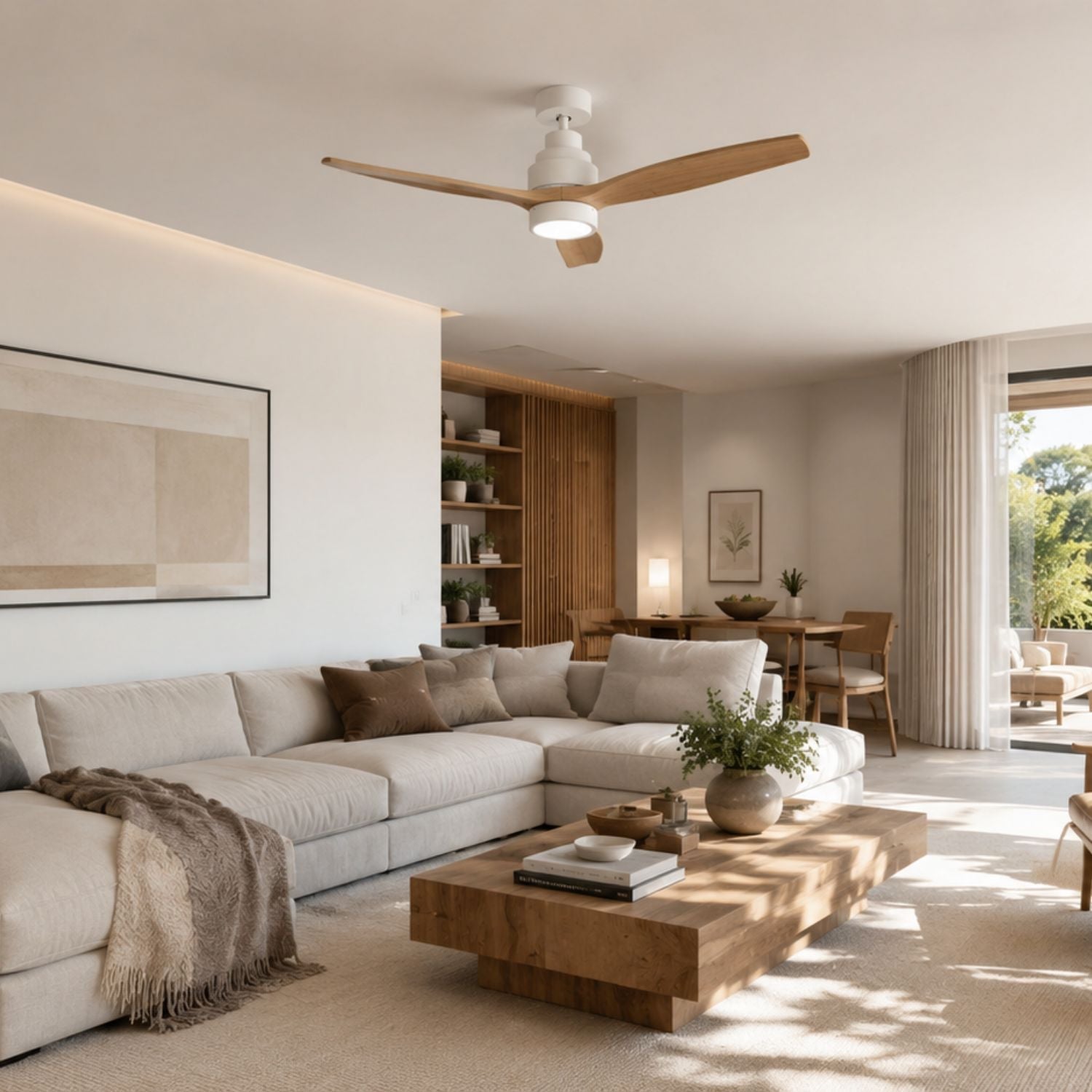 NÖRDI Breeze Birch | Ventilador de Techo con Luz LED y Acabado en Madera Clara