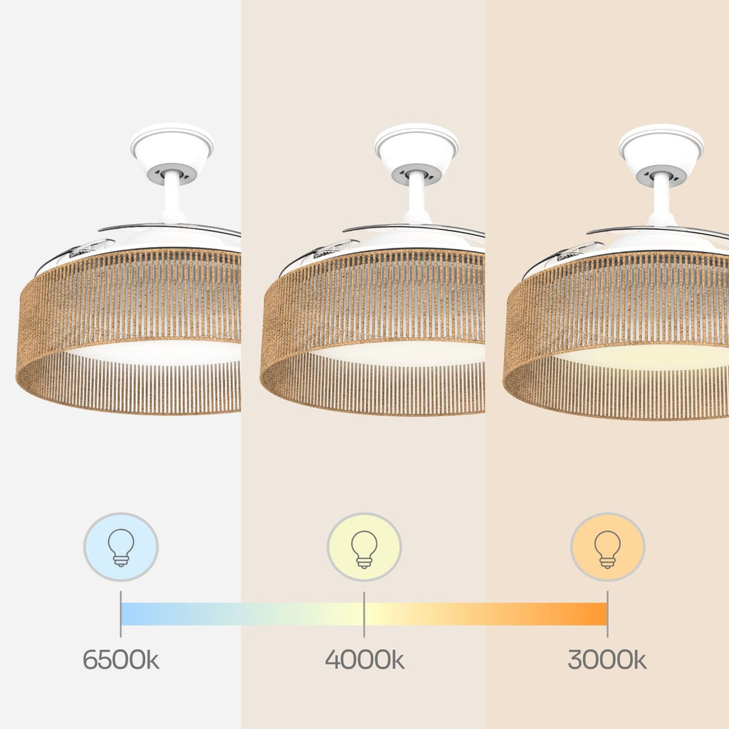 NÖRDI Breeze Rattan | Ventilador de Techo con Luz LED y Aspas Retráctiles