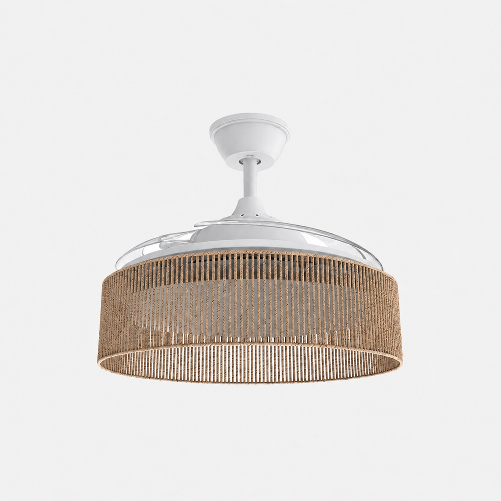 NÖRDI Breeze Rattan | Ventilador de Techo con Luz LED y Aspas Retráctiles